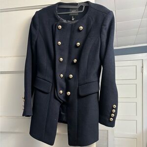 Womens Navy Double-Breasted Military Blazer with Gold Buttons